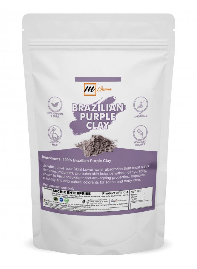 mGanna 100% Natural Brazilian Purple Clay Powder for Anti-Ageing & Skin firming, Creams and Soap Making 0.5 LBS / 227 GMS