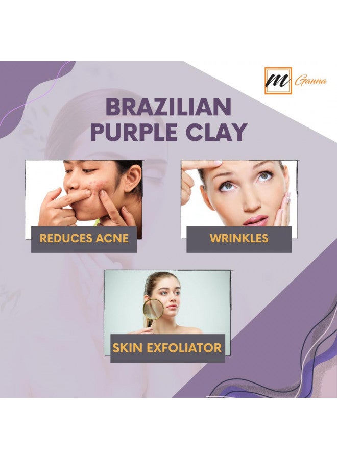 mGanna 100% Natural Brazilian Purple Clay Powder for Anti-Ageing & Skin firming, Creams and Soap Making 0.5 LBS / 227 GMS