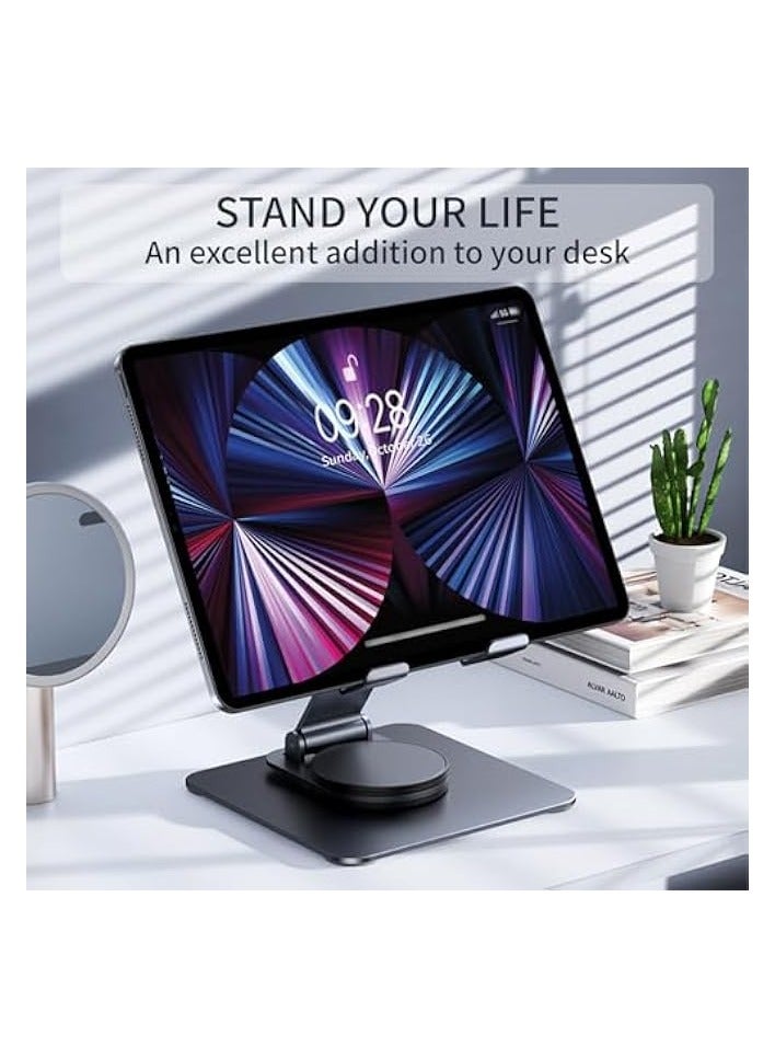 Metal Tablet Stand for Desk,360 Rotating Aluminum Alloy Tablet Stand,Foldable iPad Holder, Universal Adjustable Tablet Holder Compatible with 4-15 Inches Tablet iPad Pro Air Mini Galaxy,Silver