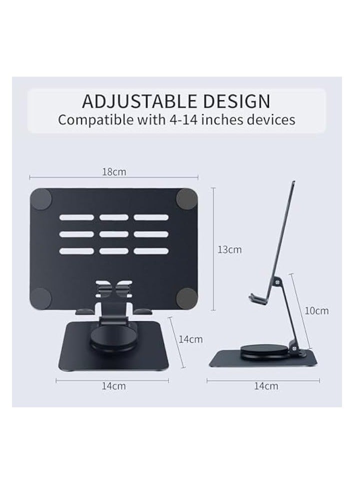 Metal Tablet Stand for Desk,360 Rotating Aluminum Alloy Tablet Stand,Foldable iPad Holder, Universal Adjustable Tablet Holder Compatible with 4-15 Inches Tablet iPad Pro Air Mini Galaxy,Silver