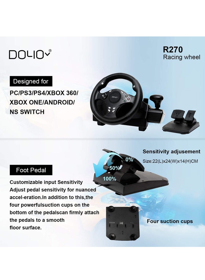 Gaming Racing Wheel, Steering Wheel for PC, 270 Degree Driving Force Sim Game Steering Wheel with Responsive Gear and Pedals for PC/PS3/PS4/XBOX ONE/XBOX 360/Nintendo Switch/Android