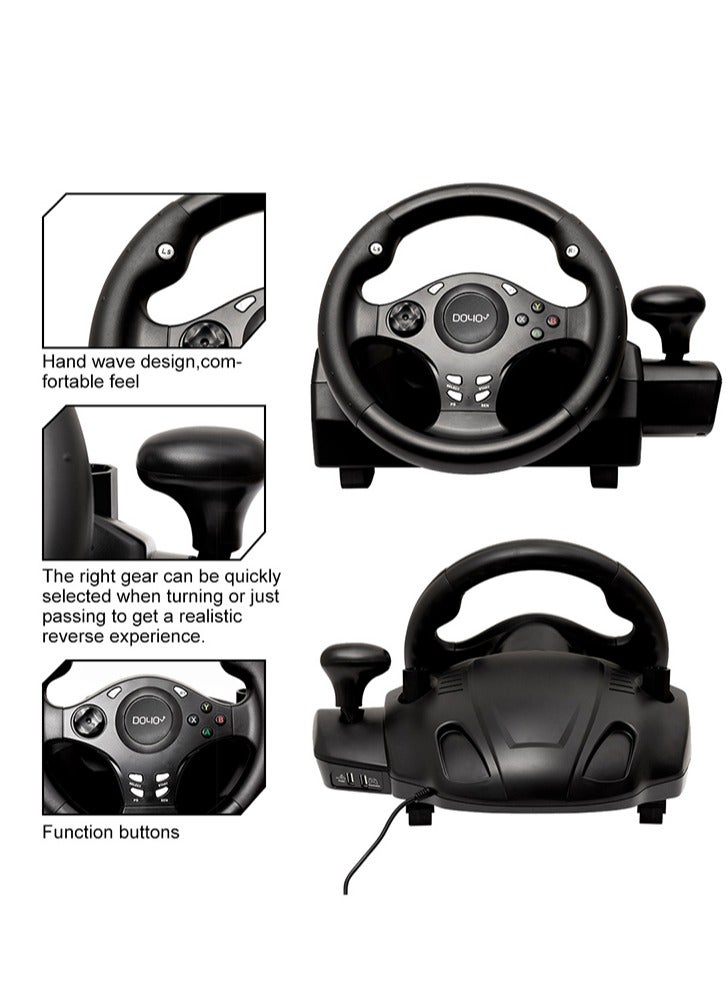 Gaming Racing Wheel, Steering Wheel for PC, 270 Degree Driving Force Sim Game Steering Wheel with Responsive Gear and Pedals for PC/PS3/PS4/XBOX ONE/XBOX 360/Nintendo Switch/Android