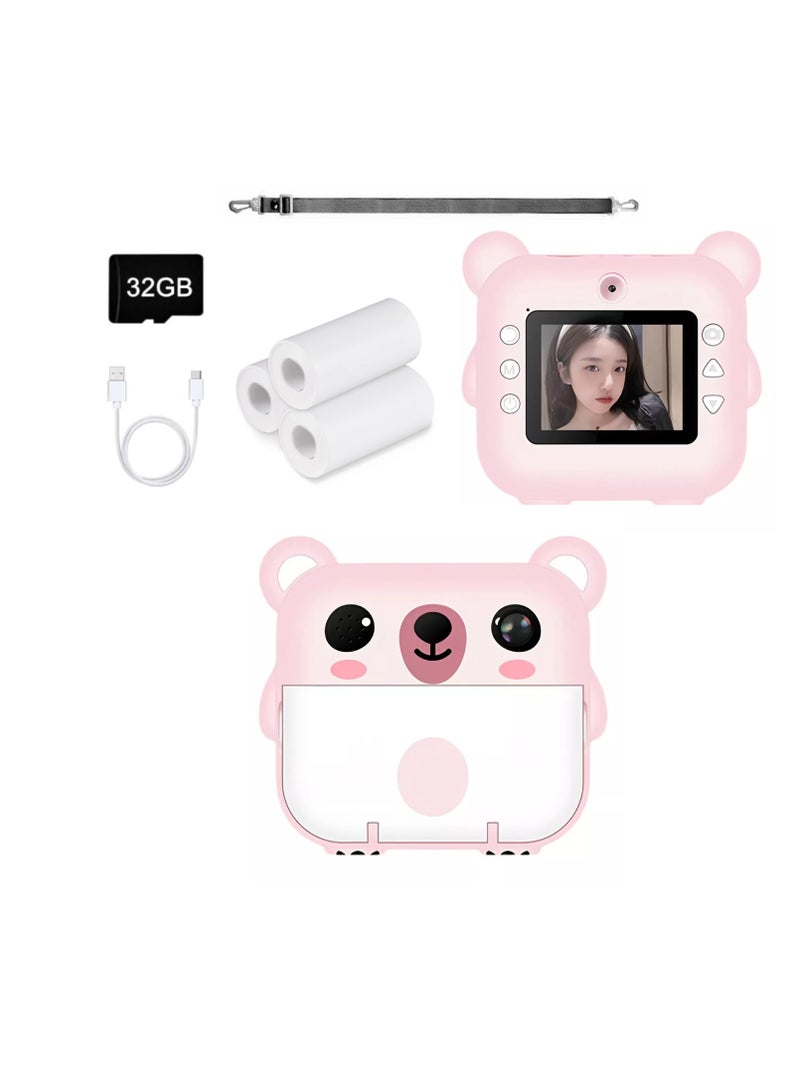 Digital Camera For Kids Camera With 32GB SD Card Full HD 1080P Cameras Mini Kids Camera With Instant Print Thermal Printer With 3 Thermal Rolls 2.4Inch Eye Protect Screen Camera