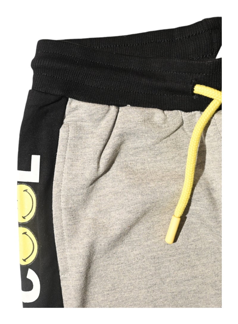 Smiley World Sweatpants, Grey with Black and Yellow Accents, Drawstring Waist