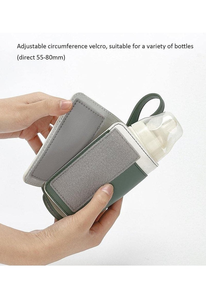 Portable Bottle Warmer, with 3 Temperature Control, Travel Smart Insulation Milk Bottle Cover Bag, USB Baby Bottle Warmer for Breastmilk or Formula for Travel and Other Outdoor Activities (Green)