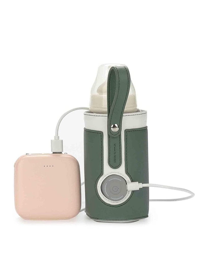 Portable Bottle Warmer, with 3 Temperature Control, Travel Smart Insulation Milk Bottle Cover Bag, USB Baby Bottle Warmer for Breastmilk or Formula for Travel and Other Outdoor Activities (Green)