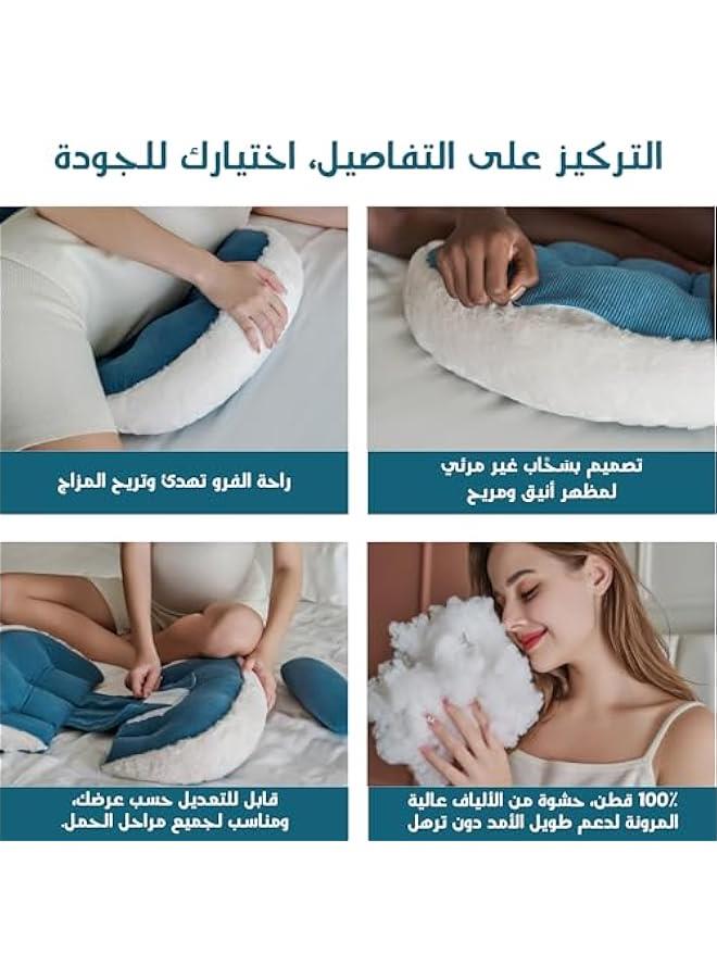 Pregnancy Pillow for Sleeping, Super Soft and Comfortable Side Sleeping Support for Back, Belly, and Legs, a Must-Have for Pregnant Women, Designed with Faux Fur for Superior Comfort (Blue)