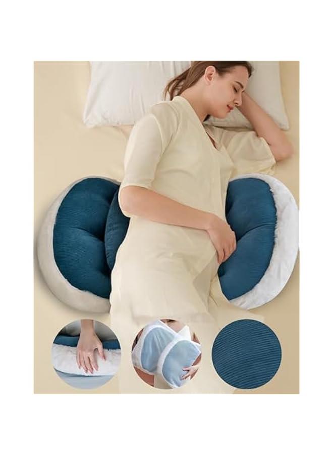 Pregnancy Pillow for Sleeping, Super Soft and Comfortable Side Sleeping Support for Back, Belly, and Legs, a Must-Have for Pregnant Women, Designed with Faux Fur for Superior Comfort (Blue)