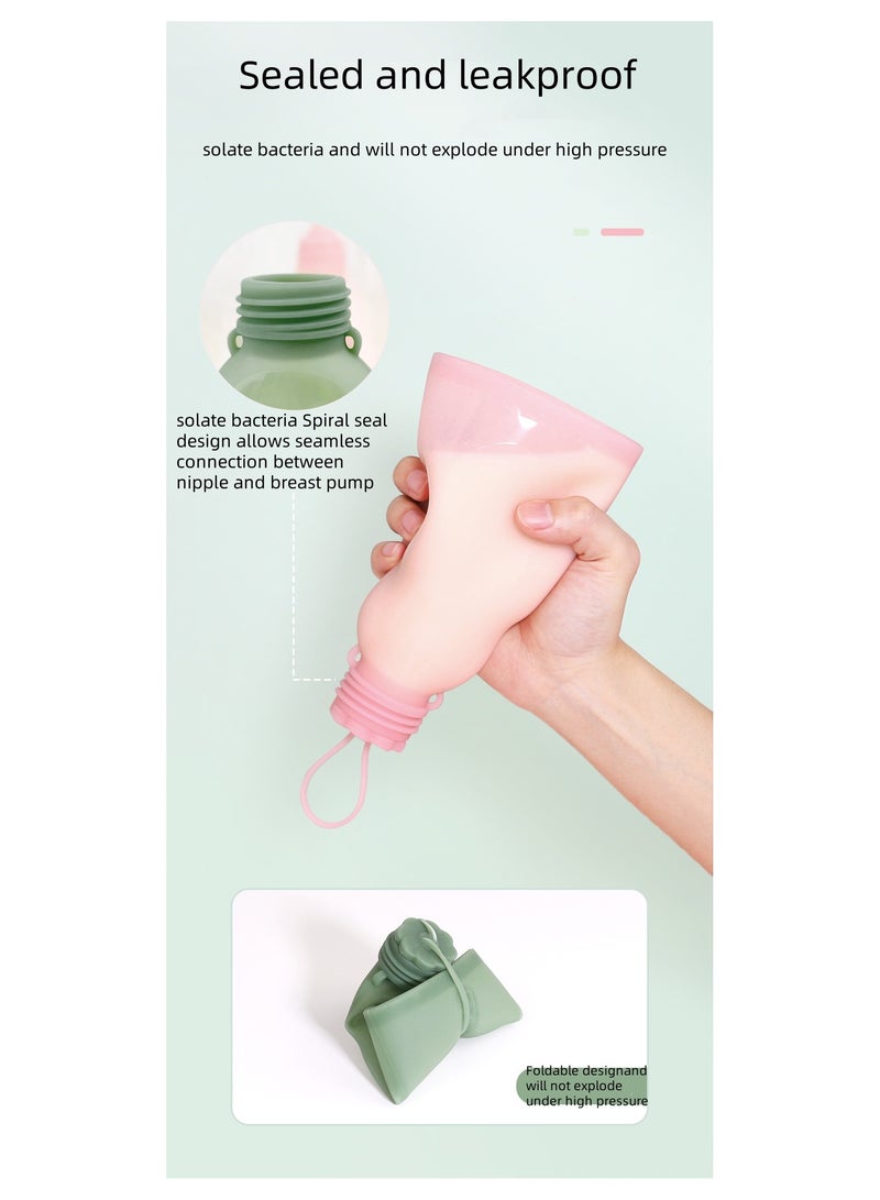 Home Fresh-Keeping Portable Silicone Breast Milk Bag Can Be Refrigerated And Reused Pink 300ml+180ml (2 Bags + 3 Nipples)