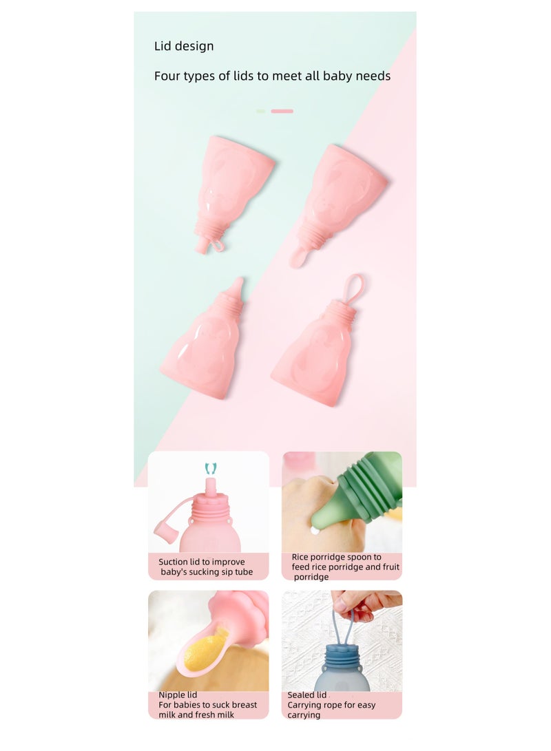 Home Fresh-Keeping Portable Silicone Breast Milk Bag Can Be Refrigerated And Reused Pink 300ml+180ml (2 Bags + 3 Nipples)