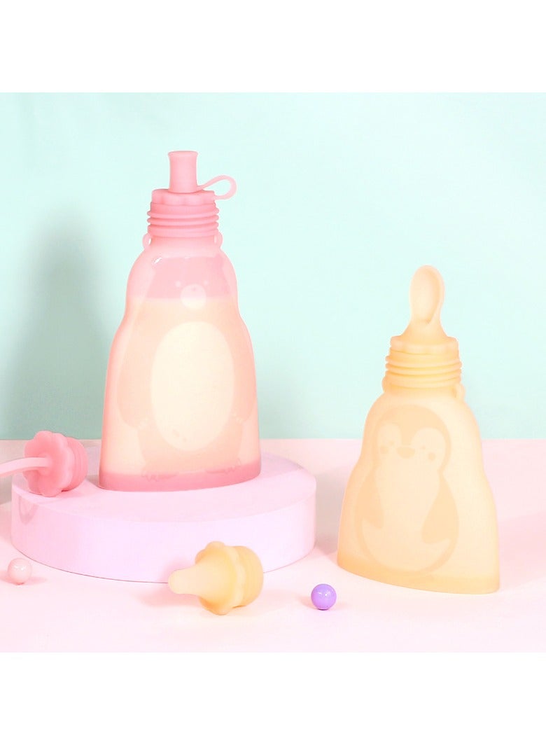 Home Fresh-Keeping Portable Silicone Breast Milk Bag Can Be Refrigerated And Reused Pink 300ml+180ml (2 Bags + 3 Nipples)