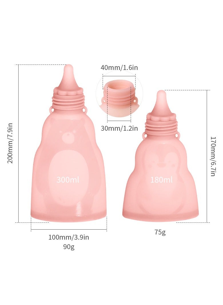 Home fresh-keeping portable silicone breast milk bag can be refrigerated and reused Big Bear Pink 300ml