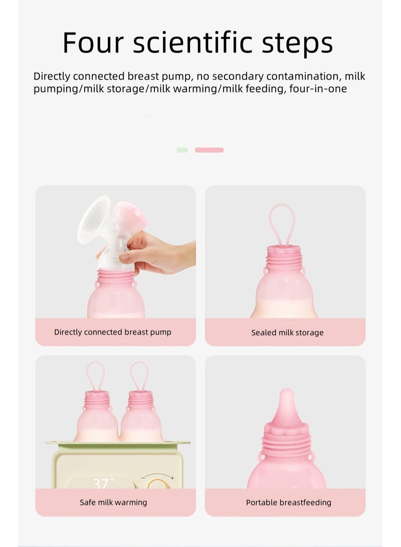 Home fresh-keeping portable silicone breast milk bag can be refrigerated and reused Big Bear Pink 300ml