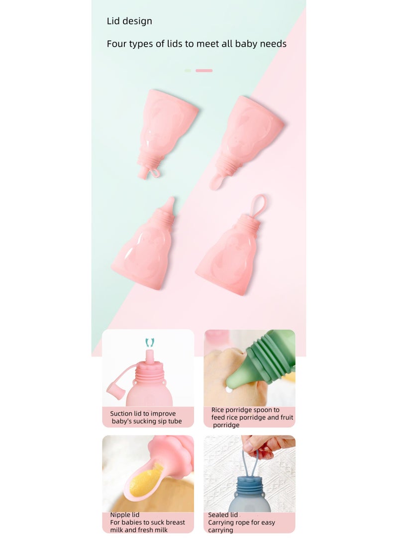 Home Fresh-Keeping Portable Silicone Breast Milk Bag Can Be Refrigerated And Reused Green 300ml+180ml (2 Bags + 3 Nipples)