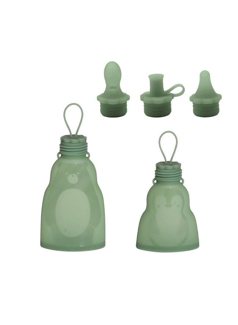 Home Fresh-Keeping Portable Silicone Breast Milk Bag Can Be Refrigerated And Reused Green 300ml+180ml (2 Bags + 3 Nipples)