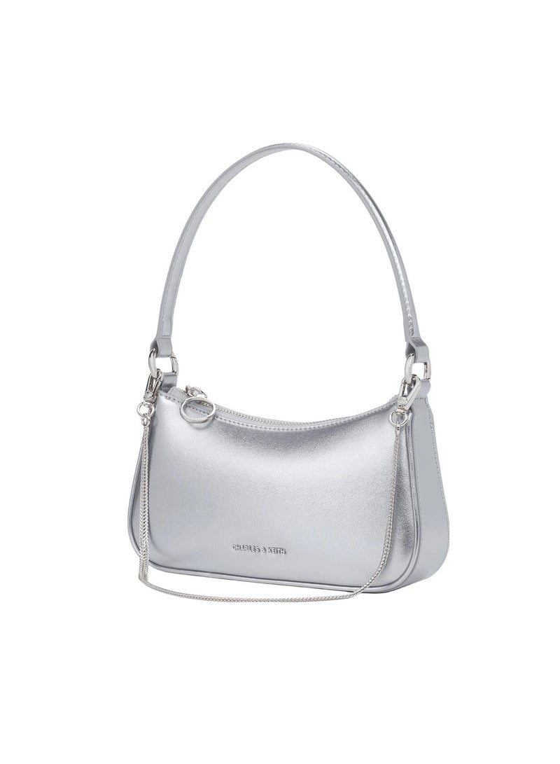 CHARLES & KEITH Crossbody Bag Metallic Curved Shoulder Bag - Silver