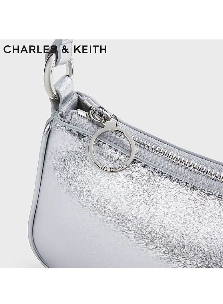 CHARLES & KEITH Crossbody Bag Metallic Curved Shoulder Bag - Silver