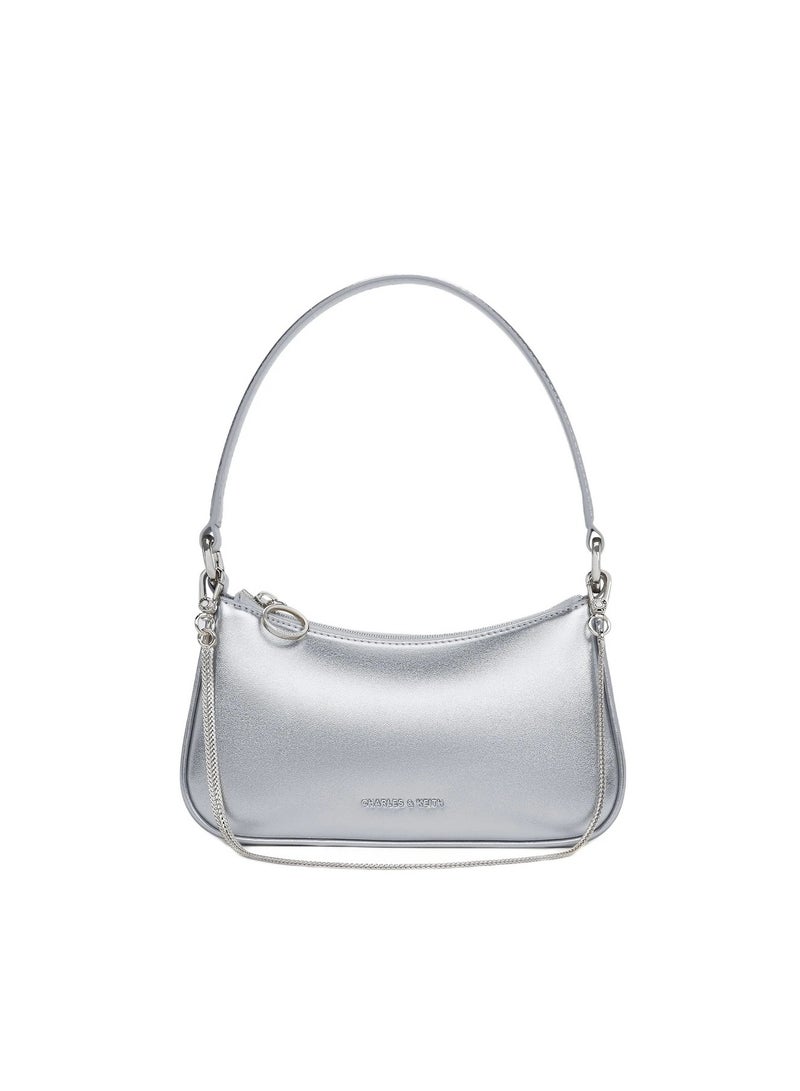 CHARLES & KEITH Crossbody Bag Metallic Curved Shoulder Bag - Silver