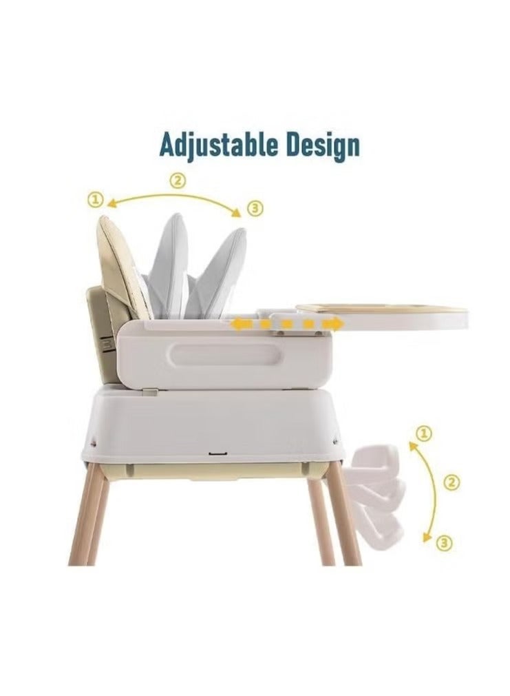 3 in 1 Baby & Infant Dining Chair, Baby High Chair, Foldable Dining Chair, Easy Clean Removable Cushion with Adjustable and Foldable Feet, 5-Point Safety Belt CY-74156 (Beige)