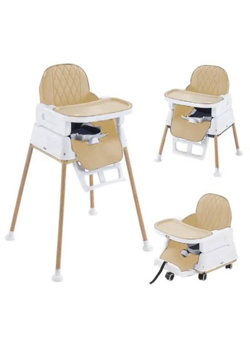 3 in 1 Baby & Infant Dining Chair, Baby High Chair, Foldable Dining Chair, Easy Clean Removable Cushion with Adjustable and Foldable Feet, 5-Point Safety Belt CY-74156 (Beige)