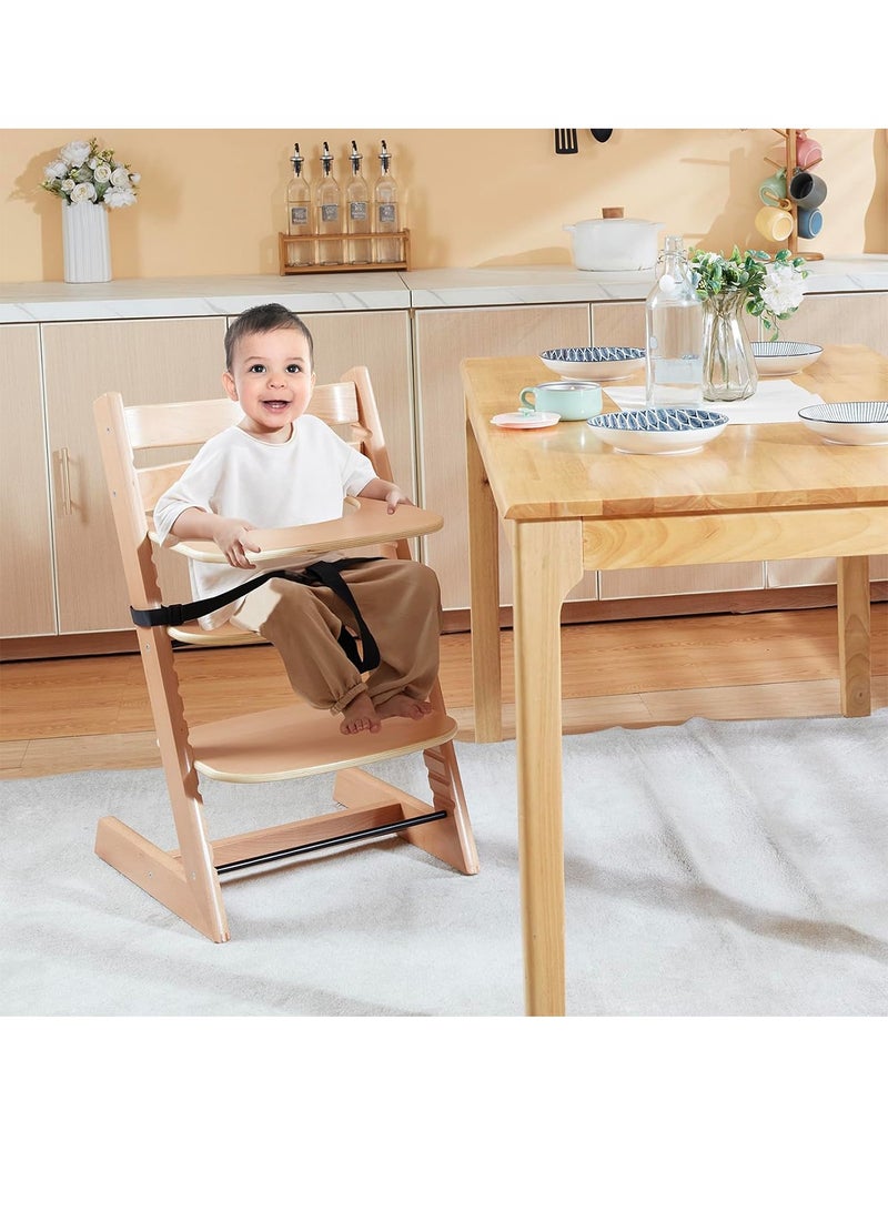 Baby High Chair Wooden Dining Adjustable Toddler Seat Chair For kids and Adults