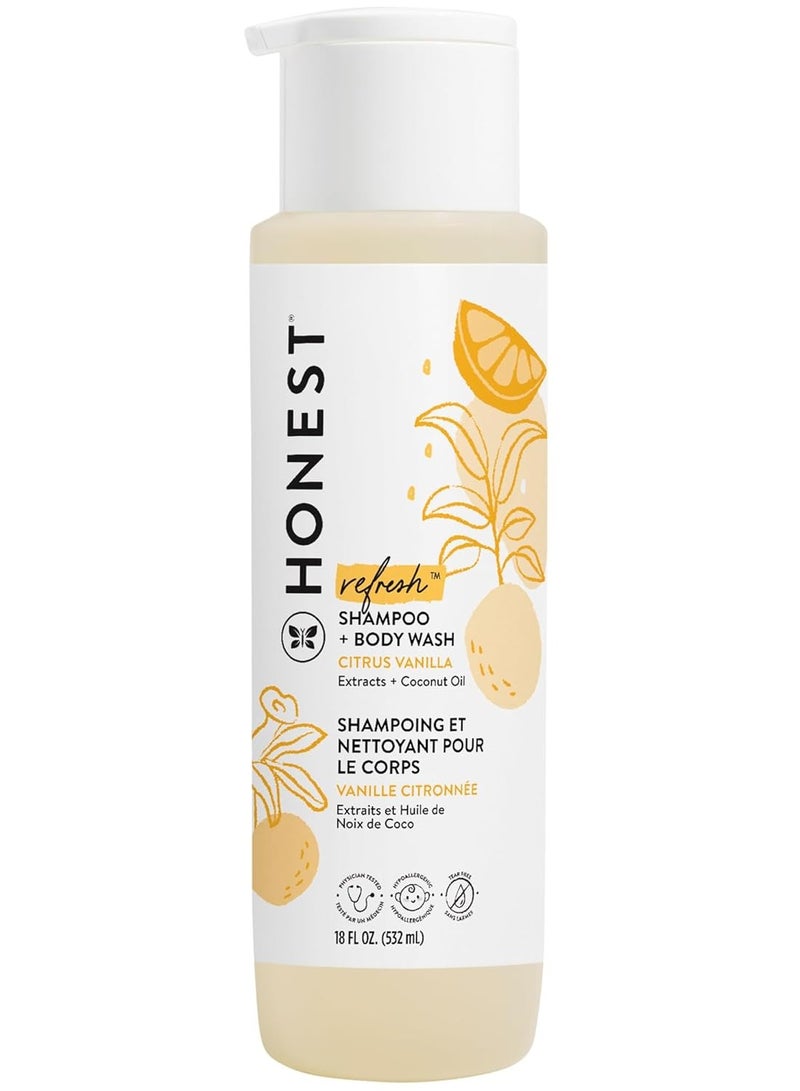 The Honest Company 2-in-1 Cleansing Shampoo + Body Wash | Gentle for Baby | Naturally Derived, Tear-free, Hypoallergenic | Citrus Vanilla Refresh, 18 fl oz