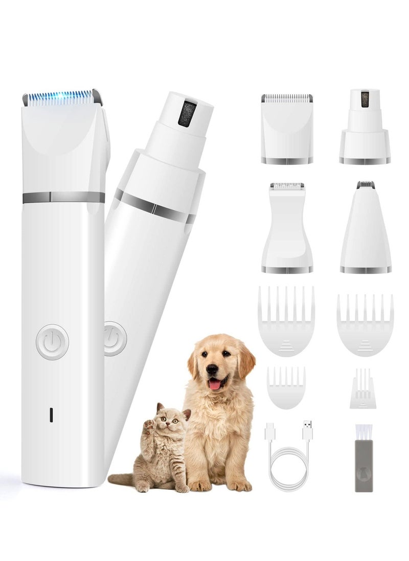 Dog Clippers Grooming Kit Dog Hair Clipper-Low Noise Dog Paw Trimmer- Rechargeable Pet Cat Grooming Kit-Cordless Quiet Pet Nail Grinder Dog Shaver Trimmer for Dogs, Cats and Other Pets