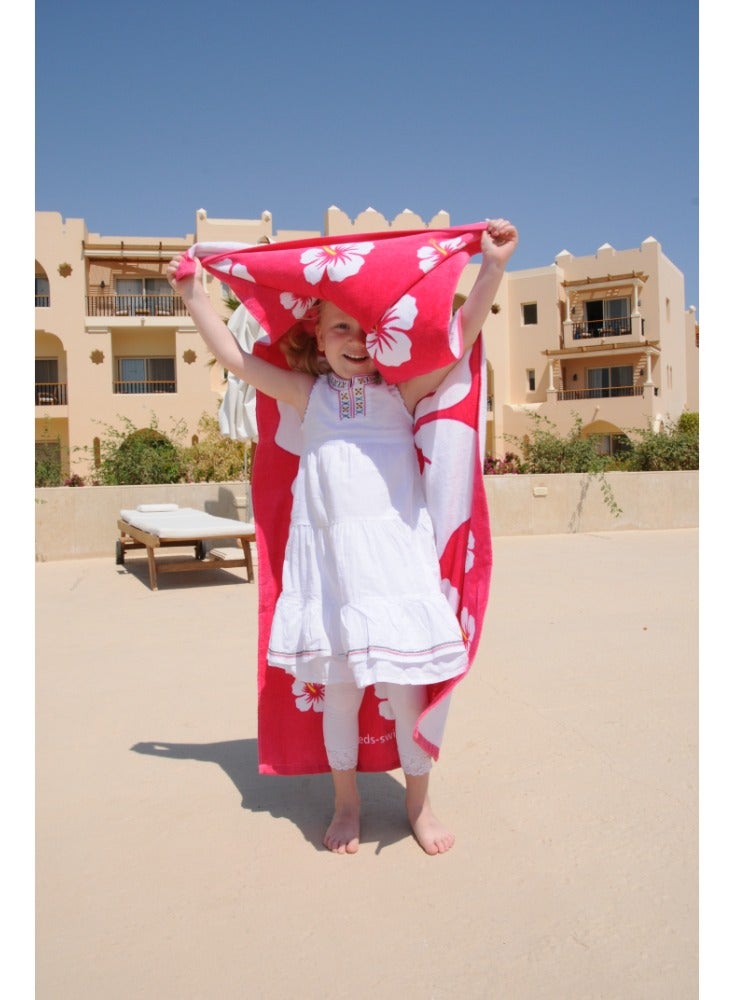 FREDS Velour Beach Towel (Pink) Hibiscus Design 140 x 70 cm Machine Washable