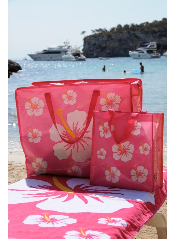 FREDS Velour Beach Towel (Pink) Hibiscus Design 140 x 70 cm Machine Washable