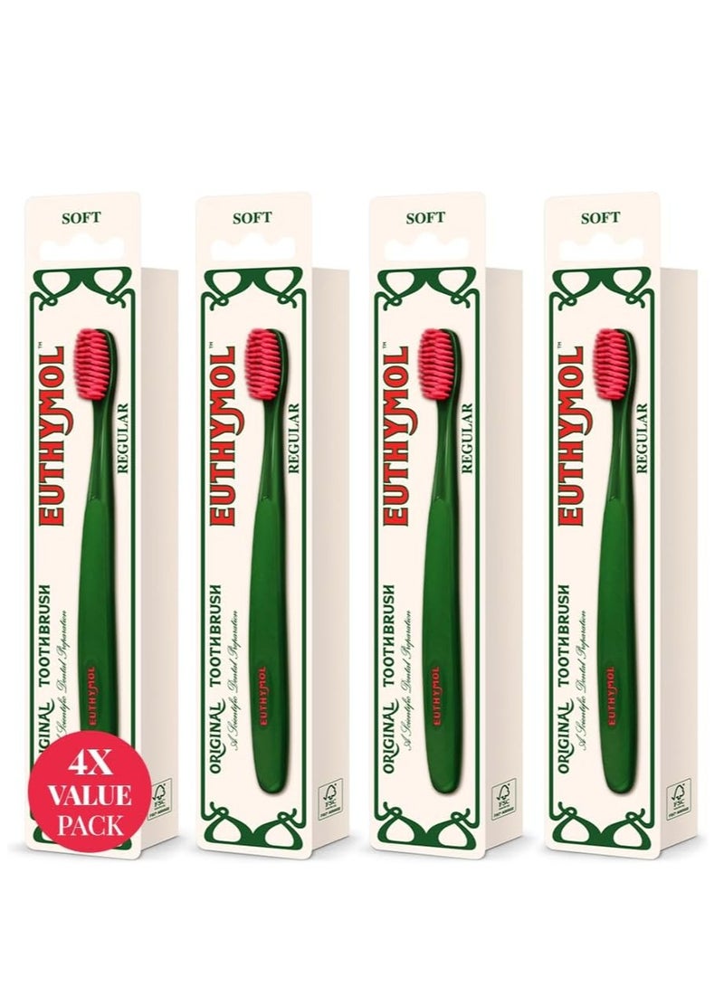 Regular Toothbrush, (4 Pack) Soft Bristle, Triple Curve Ergonomic Manual Toothbrush with bristles for Deep, Full Cleaning, and Sensitive Gums and Teeth