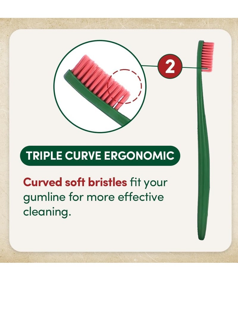 Regular Toothbrush, (4 Pack) Soft Bristle, Triple Curve Ergonomic Manual Toothbrush with bristles for Deep, Full Cleaning, and Sensitive Gums and Teeth