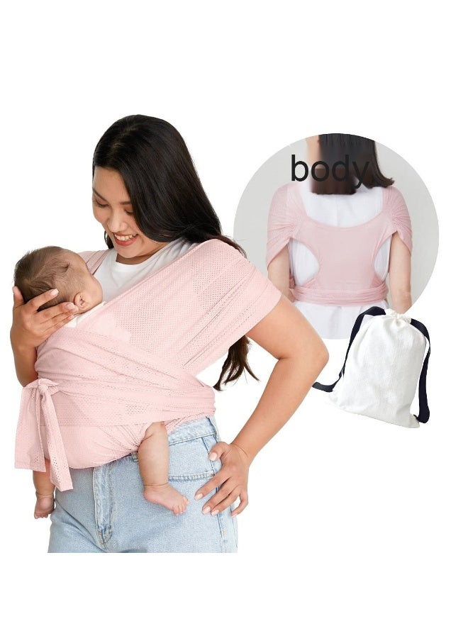 Baby Wrap Carrier Summer Mesh Breathable Baby Carrier Easy to Wear Hands-Free Baby Carrier Moisture Wicking Soft Ideal for Newborns and Kids Under 44lbs (Pink)