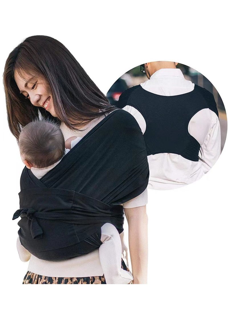 Baby Wrap Carrier Summer Mesh Breathable Baby Carrier Easy to Wear Hands-Free Baby Carrier Moisture Wicking Soft Ideal for Newborns and Kids Under 44lbs (Black)