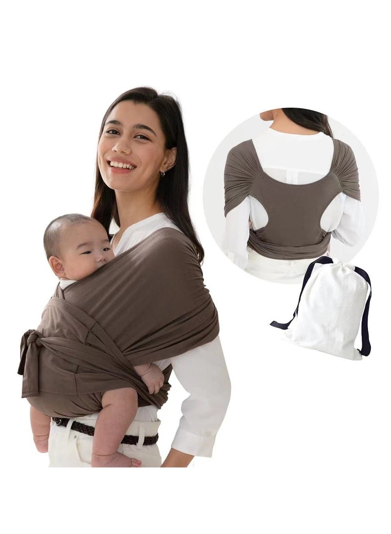 Baby Carrier Wrap Summer Mesh Breathable Baby Carrier Easy to Wear Hands-Free Baby Carrier Moisture Wicking Soft Ideal for Newborns and Kids Under 44lbs (Brown)