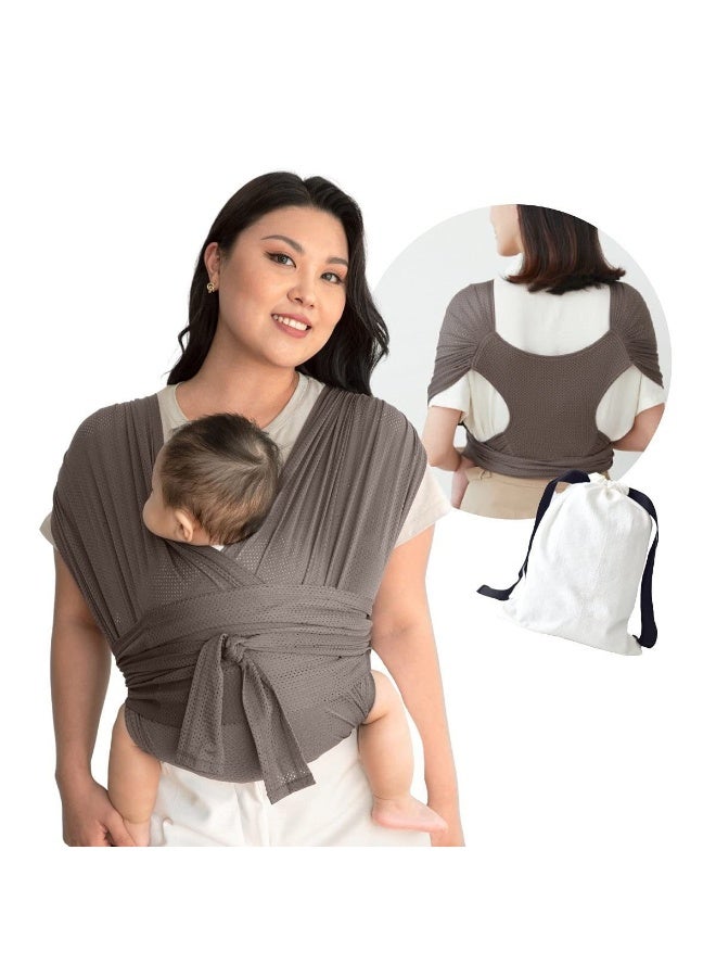 Baby Carrier Wrap Summer Mesh Breathable Baby Carrier Easy to Wear Hands-Free Baby Carrier Moisture Wicking Soft Ideal for Newborns and Kids Under 44lbs (Brown)