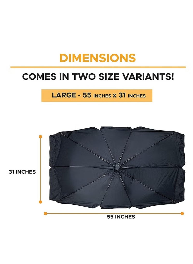 Car Windshield Sunshade Foldable Reflector Umbrella Sunshade for Cars Blocks Rays Sun Visor Protector Sunshade to Keep Your Vehicle Cool and Damage Free (Large 55 inches x 31 inches)