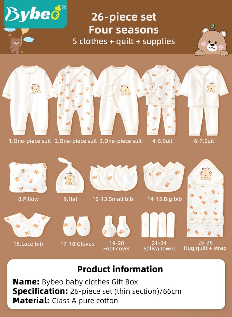 26PCS Newborn Baby Gifts Set, Newborn Layette Gift Set, Baby Clothes Accessories Set for Boys and Girls, Premium Cotton, Perfect Gift Box for Spring Summer Autumn Winter Four Seasons