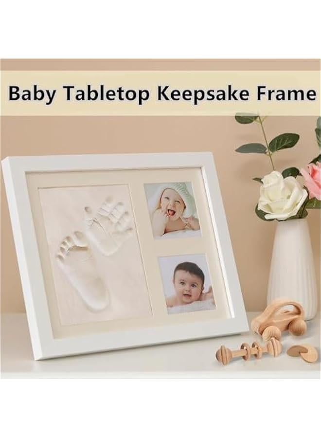 Baby Hand and Footprint Makers Kit, Baby Hand and Footprint Clay Kit with a Wooden Picture Frame, Keepsake Frame for Newborn Boys & Girls Baby, Gifts for Baby Nursery Photo Prints