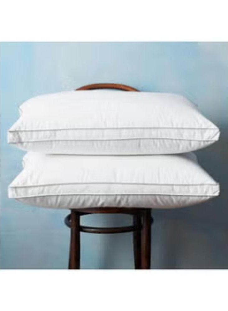 Princess Hotel Pillow Pack Of 2 Microfiber 1Cm Stripe Pillow, 1000Grms, Queen Cotton White 75x50x12cm