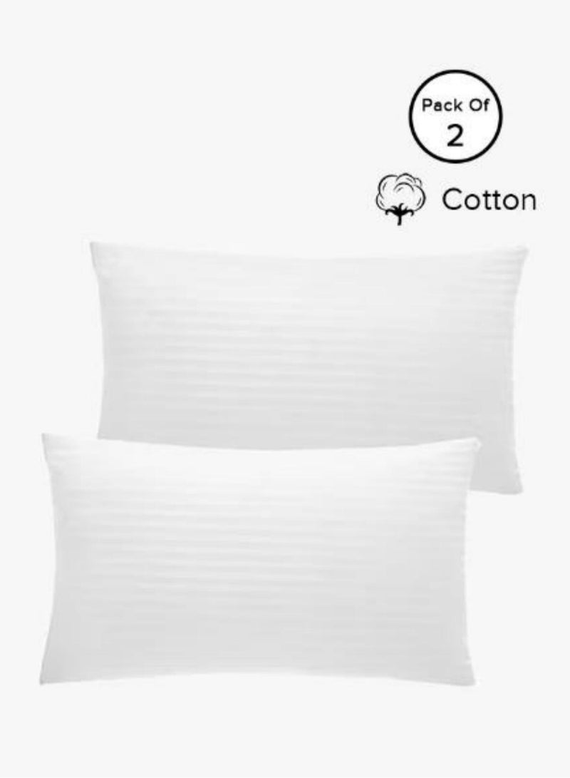 Set Of 2 Lavish Ultra Soft Rectangular Striped Pillows Cotton White 40x60cm