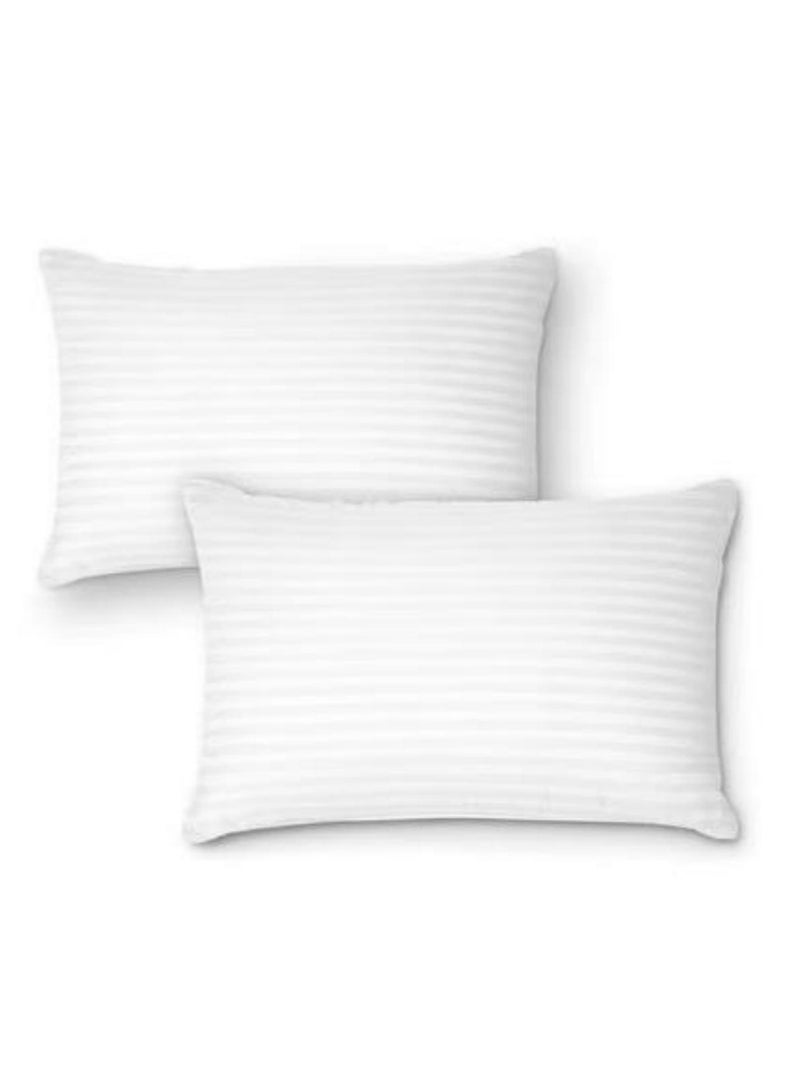 Set Of 2 Lavish Ultra Soft Rectangular Striped Pillows Cotton White 40x60cm