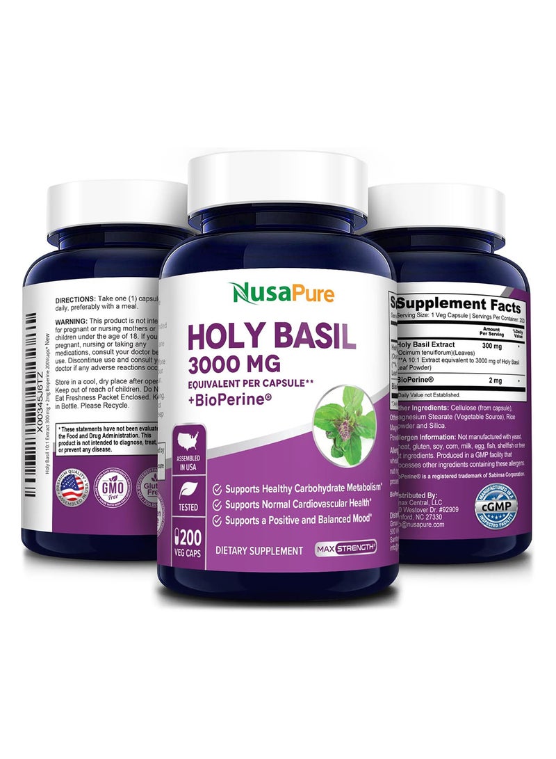 Holy Basil 3 000 Mg With Bioperine 200Vcaps.