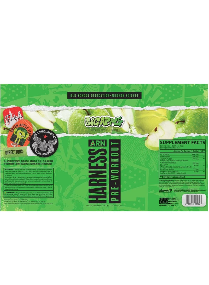 ARN Harness Pre-Workout Drink  Big Apple Flavor 12 x 355ml