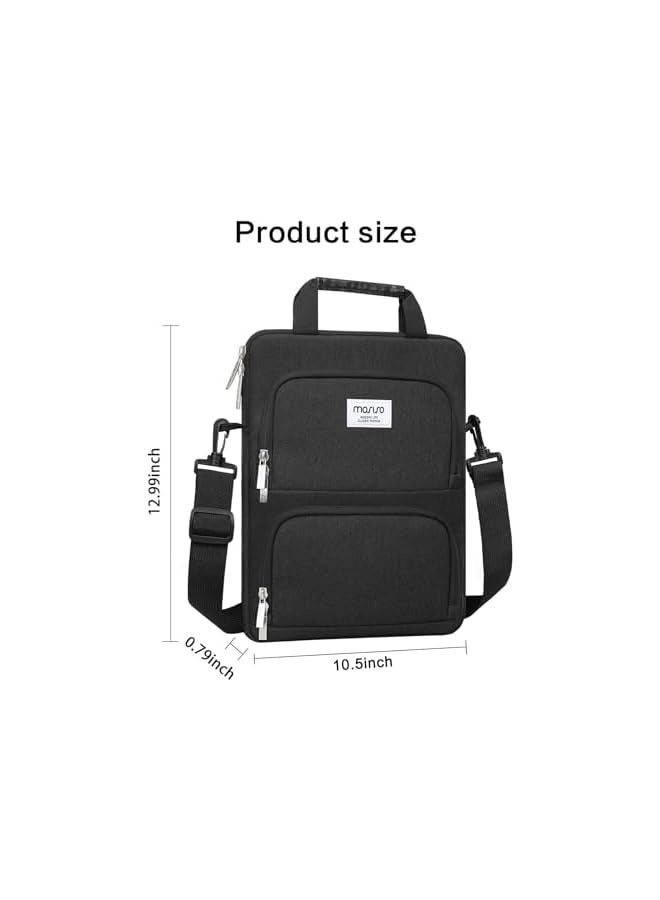 360 Protective Vertical Tablet Shoulder Bag Compatible with iPad Pro 12.9 inch M2 & M1 (6th/5th/4th/3rd Gen) 2022-2018,Surface Pro 12.3 inch X/7/6/5/4/3/2/1 with 2 Curved Pockets, Black