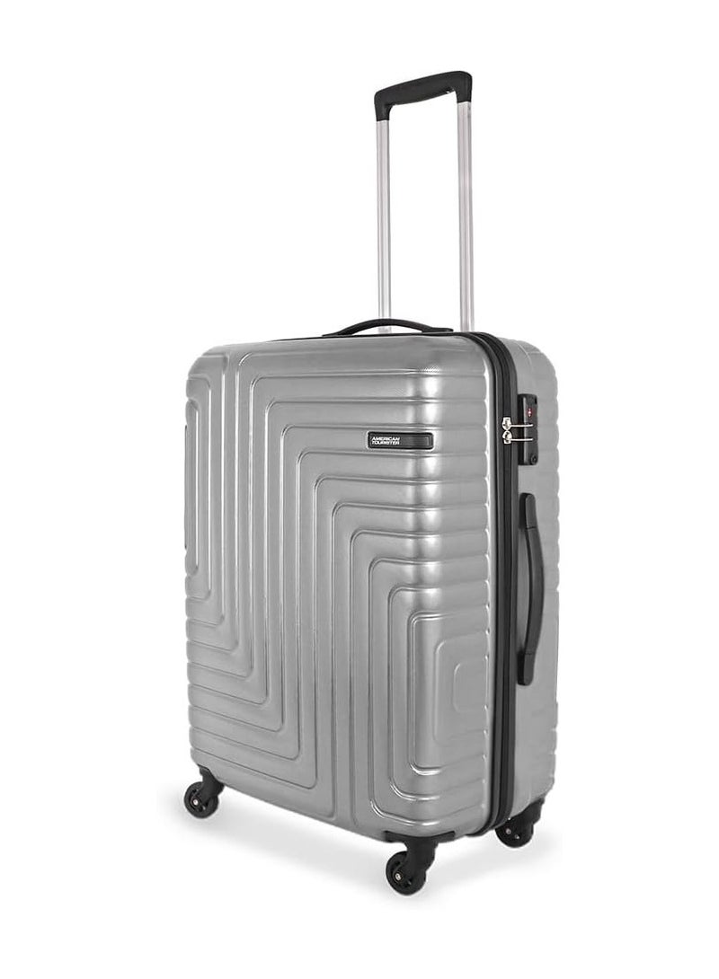 American Tourister Ivy Nxt 68cm Medium Hardside Polycarbonate Check-in Suitcase with Multi-Stage Telescopic Trolley and Mounted TSA Lock for Women & Men - Silver