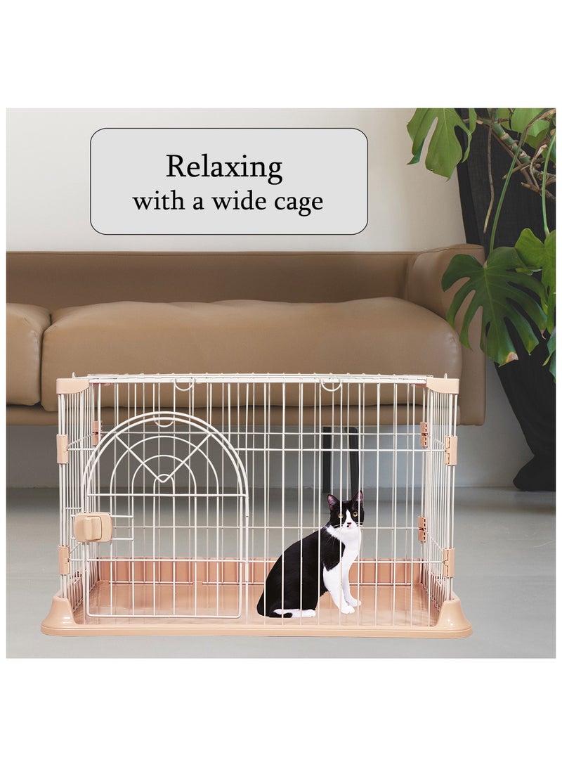 Cat cage with arched door design, Indoor cat cage with Spring door lock, Durable & strong quality cage, Easy to assemble, Suitable for multiple cats, Portable and foldable cage (Pink)