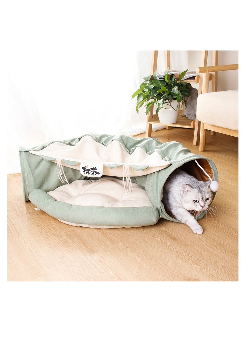 Cat Toy Collapsible Tunnel Bed Comfortable Cave, Round Hug and Snuggle Hole Pet Nest Bed Channel Detachable Cover Suitable for Kittens-Free 2 Rotating Catnip Balls