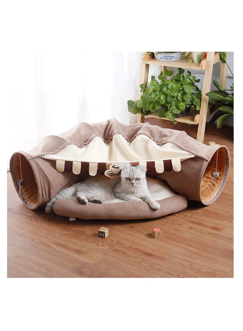 Cat Toy Collapsible Tunnel Bed Comfortable Cave, Round Hug and Snuggle Hole Pet Nest Bed Channel Detachable Cover Suitable for Kittens-Free 2 Rotating Catnip Balls