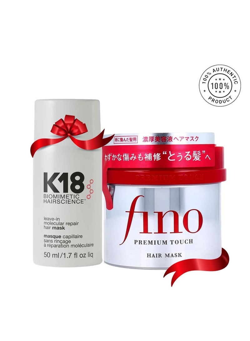 Complete Hair Care Bundle: Fino Mask (230g) & K18 Leave-In Repair Mask (50ml) for Instant Repair