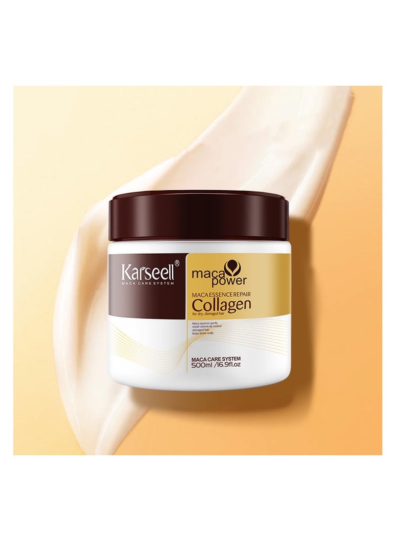 Karseell Collagen Hair Treatment Deep Repair Conditioning Argan Oil Collagen Hair Mask Essence for Dry Damaged Hair All Hair Types 16.90 oz 500ml